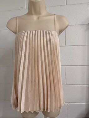 Vince Pleated Satin Spaghetti Strap Top - Blush